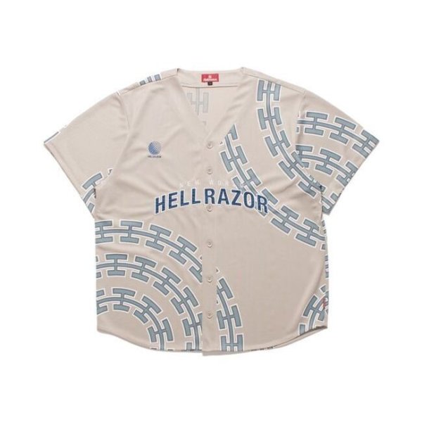 画像1: 【SALE】HELLRAZOR "CHAIN CIRCLE MESH BASEBALL SHIRT" - GREY (1)
