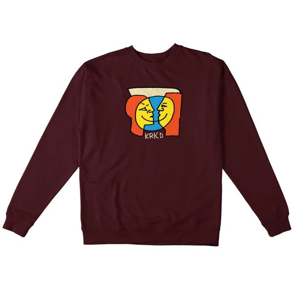 画像1: KROOKED SKATEBOADING "MOON SMILE CREWNECK" - MAROON (1)