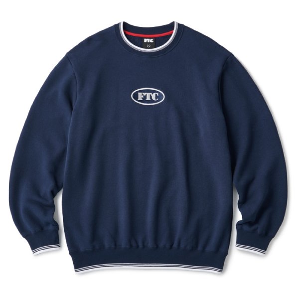 画像1: FTC "STRIPE RIB OVAL LOGO CREW NECK" - NAVY (1)