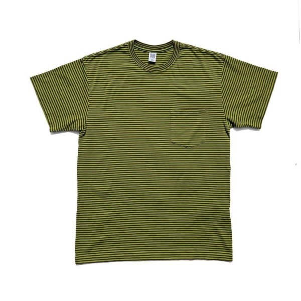 画像1: COMFORTABLE REASON "THIN STRIPE POCKET TEE" - OLIVE×BROWN (1)