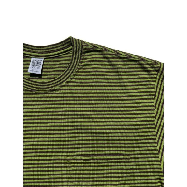 画像2: COMFORTABLE REASON "THIN STRIPE POCKET TEE" - OLIVE×BROWN (2)