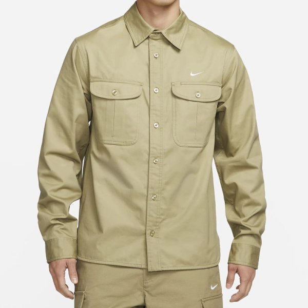 画像1: 【SALE】NIKE SB "Woven Skate Long-Sleeve Button Up" - Neutral Olive/Whit (1)