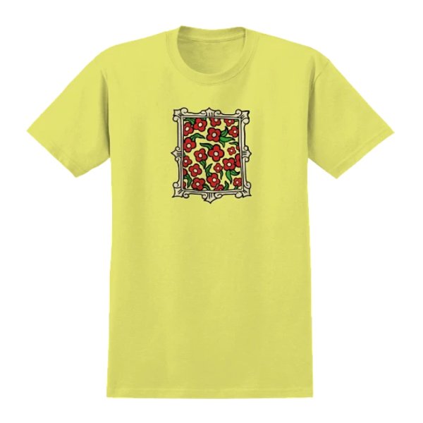 画像1: KROOKED SKATEBOADING "FLOWER FRAME CORNSILK FRON TEE" - YELLOWE (1)