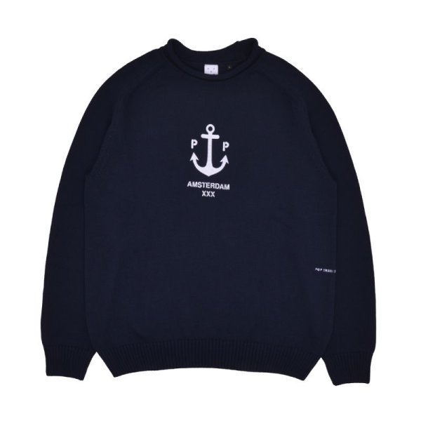 画像1: POP TRADING COMPANY "Captain Knitted Crewneck" - NAVY (1)
