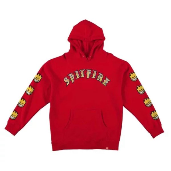 画像1: SPITFIRE WHEELS " OLD E EMBROIDERED BIGHEAD SLEEVE HOODIE " - SCARLET (1)