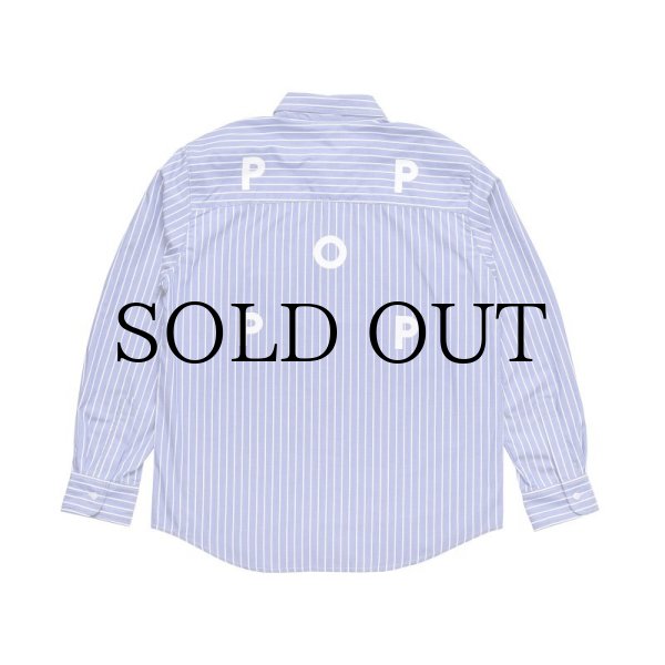画像1: POP TRADING COMPANY "Pop Logo Striped Shirt" - Blue (1)