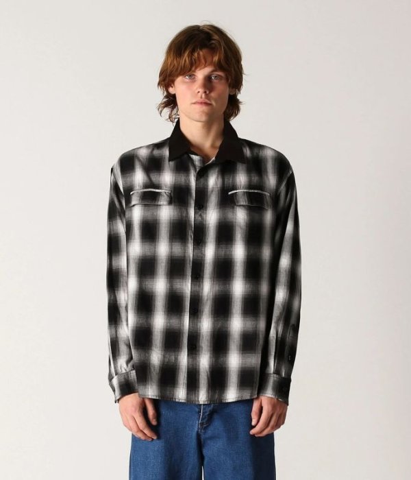 画像2: 【 SALE 】FORMER MERCHANDISE "BROADCAST PLAID LS SHIRT" - BLACK OMBRE (2)