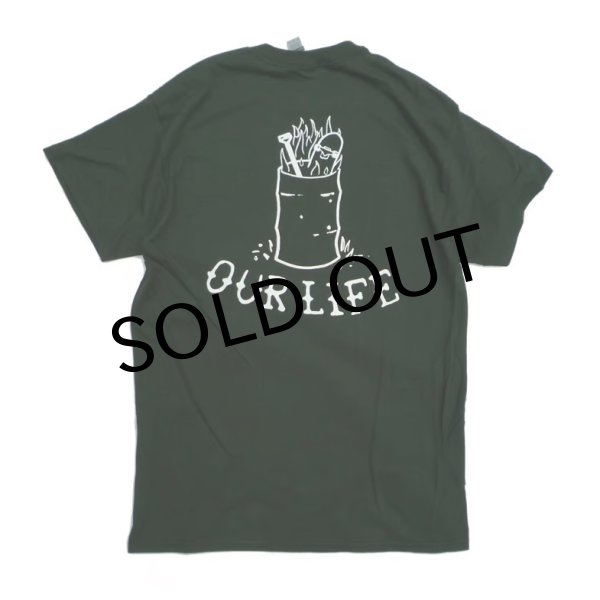 画像1: 【 OUR LIFE 】 OUR LIFE "BURN BARREL TEE " - DARK GREEN (1)