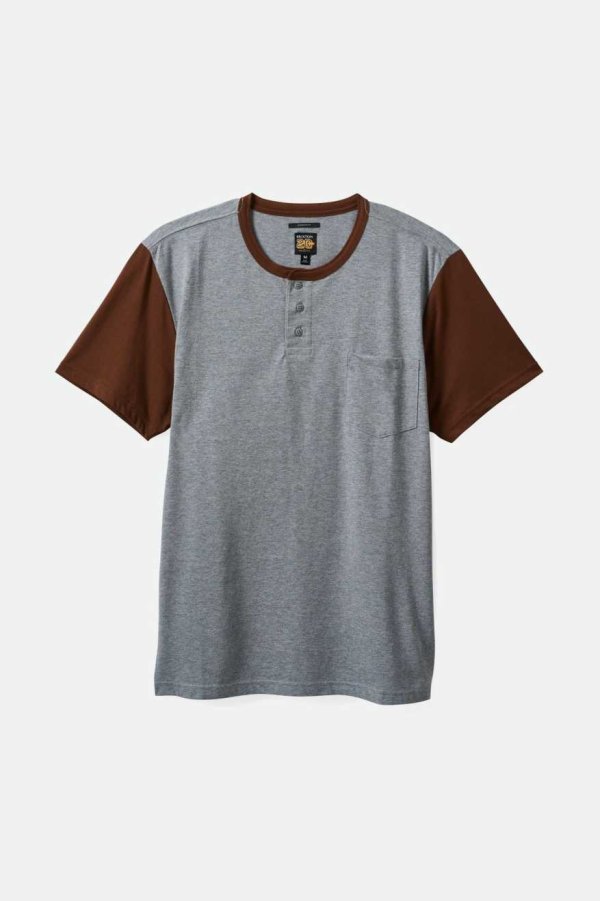 画像1: BRIXTON " 20TH ANNIVERSARY DETROIT HENLEY POCKET T-SHIRT "- HEATHER GREY / PINCONE BROWN  (1)