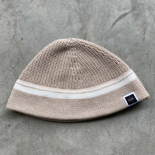 画像1: DUSK " LINE BEANIE HAT " - OATMEAL × WHITE (1)