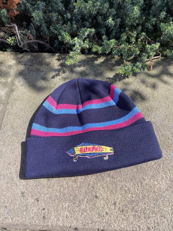 画像1: KROOKED " BORED CUFF BEANIE" - NAVY / BLUE / MAGENTA (1)
