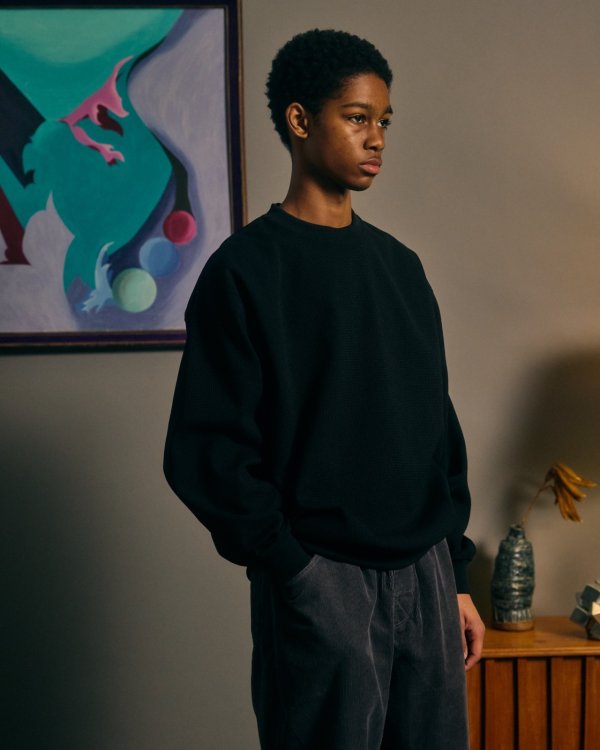 画像6: COMFORTABLE REASON " POLY WAFFLE SWEAT " - BLACK (6)