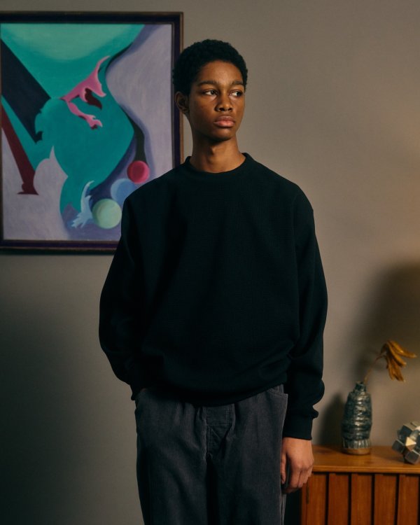 画像5: COMFORTABLE REASON " POLY WAFFLE SWEAT " - BLACK (5)