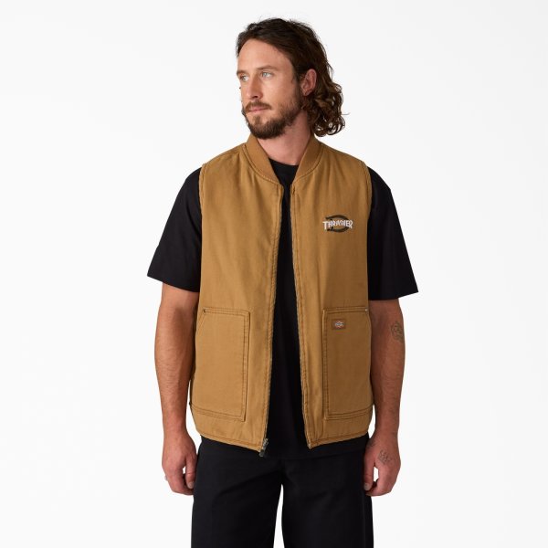 画像7: DICKIES x THRASHER / REVERSIBLE VEST- BROWN (7)