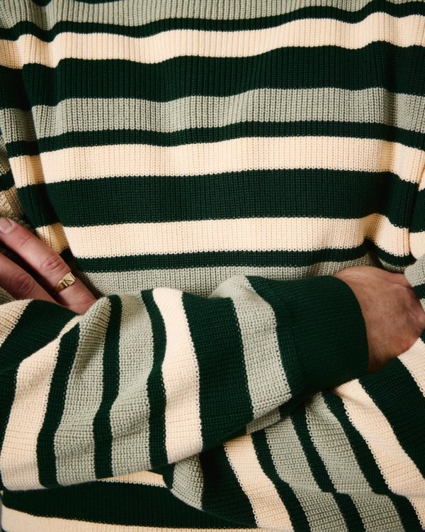 画像4: PASS~PORT " STRIPED ORGANIC KNIT SWEATER "- DARK JADE (4)