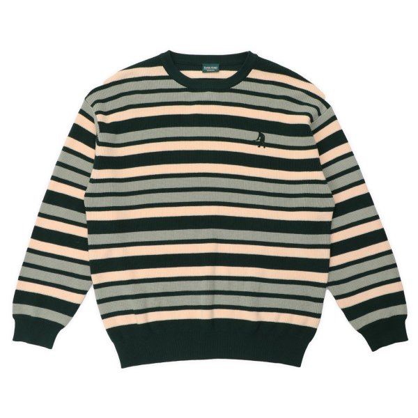 画像1: PASS~PORT " STRIPED ORGANIC KNIT SWEATER "- DARK JADE (1)