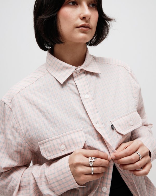 画像4: PASS~PORT " WORKERS CHECK LONG SLEEVE SHIRT " - LIGHT PINK (4)