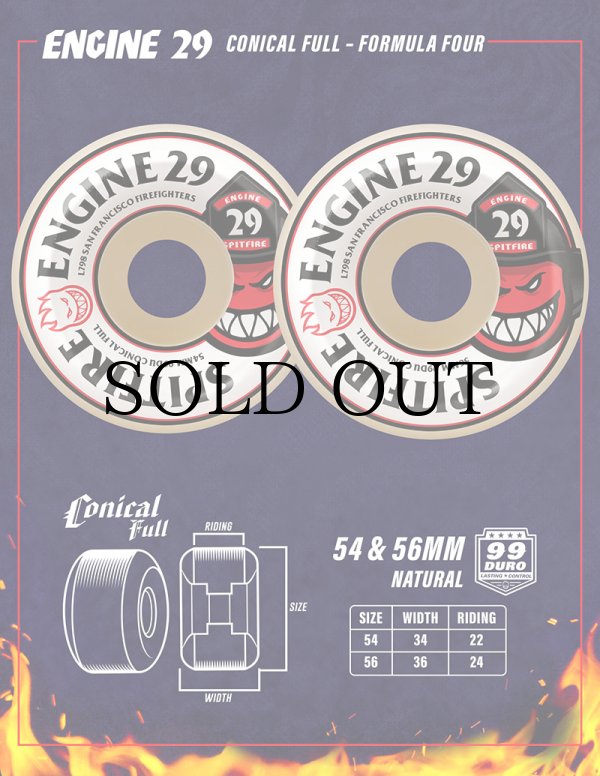 画像3:  SPITFIRE WHEELS " FORMULA FOUR / SF ENGINE 29 " - 54MM / CONICAL FULL 99DU   (3)