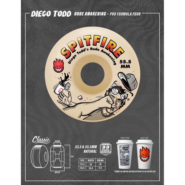 画像4:  SPITFIRE WHEELS " DIEGO TODD / RUDE AWAKENING " - 55.5MM / CLASSIC 99DU   (4)