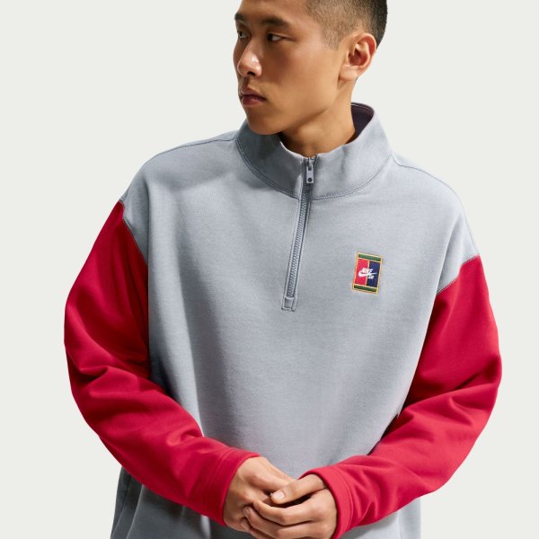 画像1: NIKE SB | FLEECE 1/2-ZIP SKATE SWEATSHIRT - GYM RED / STEALTH (1)