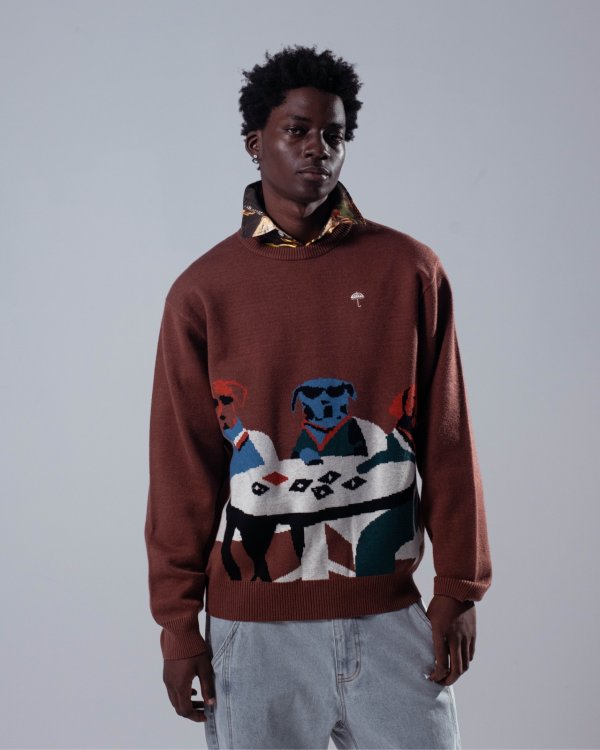 画像2: HELAS | POKER DOGS CREWNECK KNIT - BROWN (2)