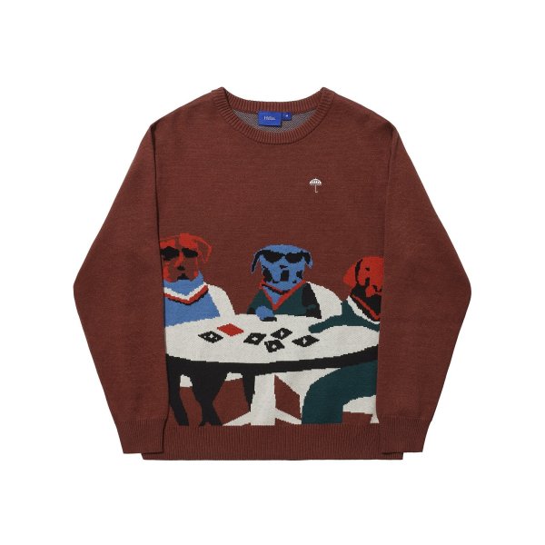 画像1: HELAS | POKER DOGS CREWNECK KNIT - BROWN (1)